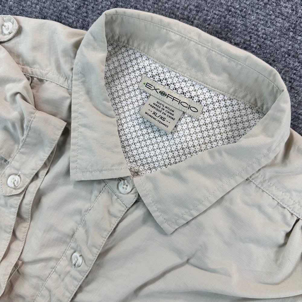 ExOfficio Womens XL Tan Vented Shirt Performance Utility Outdoors Hiking Fishing